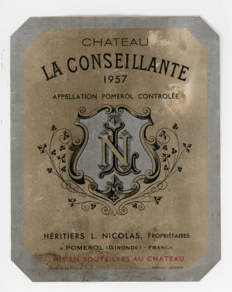 Chateau La Conseillante Wine Label 1957 France French Pomerol