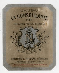 Chateau La Conseillante Wine Label 1957 France French Pomerol