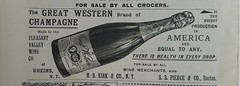 1897 Great Western brand champagne bottle Pleasant Valley Wine Co vintage ad
