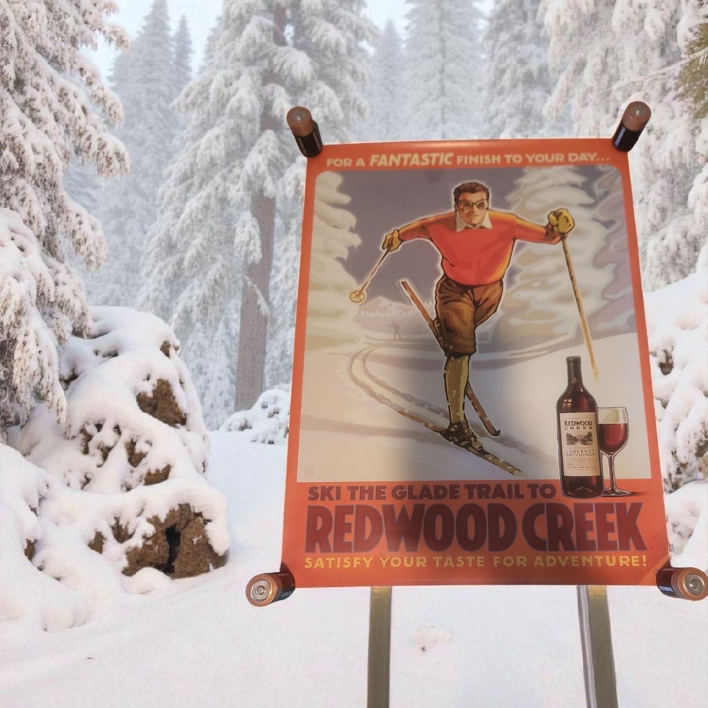 1-page Clipping cross country skier retro drawing Redwood Creek Wine Print Ad 04