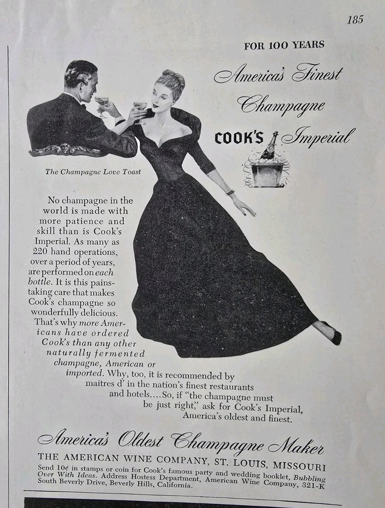1950 Cook&rsquo;s Imperial Champagne American Wine Company Vintage ad