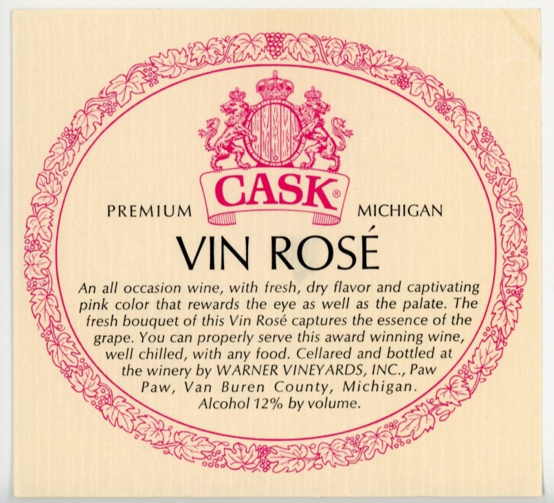 1960s-70s Paw Paw, MI Wine Cask Pink Chablis Wine Warner Vineyards, Inc 2 #2G3