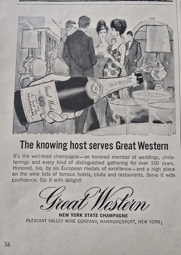 1964 Great Western New York State Champagne knowing host serves Ad