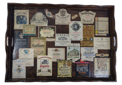 Rare & Unique VTG 70&rsquo;s 1975 Large 29&Prime; Wooden Serving Tray Platter Wine Labels