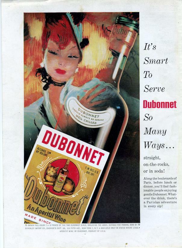 1960 DuBonnet Aperitif WIne PRINT AD On reverse side Bisquit Cognac