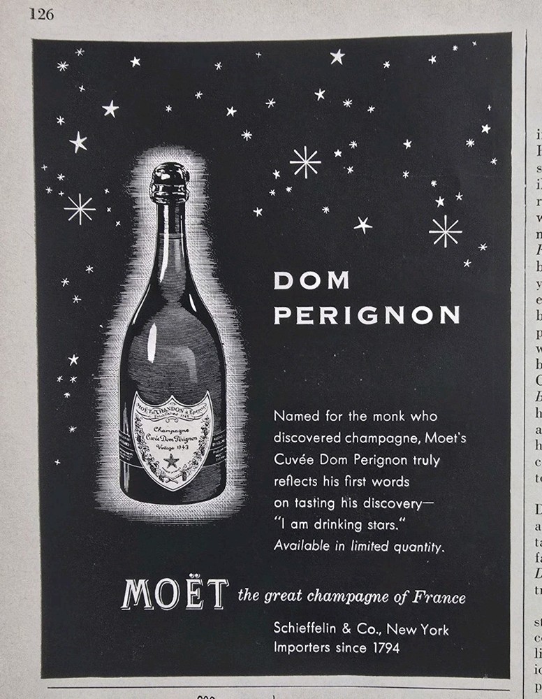1955 Moet Dom Perignon great champagne of France vintage Ad