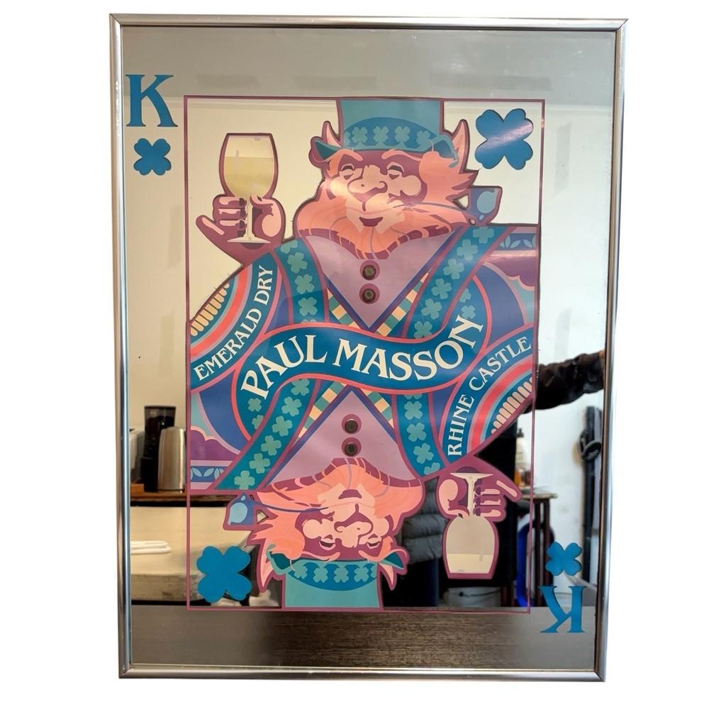 Paul Masson Wine Giant Playing Card Ad Mirror Sign King of Clubs 19×24&Prime; Framed