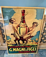 Vintage GUSTAVO MAGNI & FIGLI CHIANTI WINE ADVERTISEMENT on WOOD PANEL