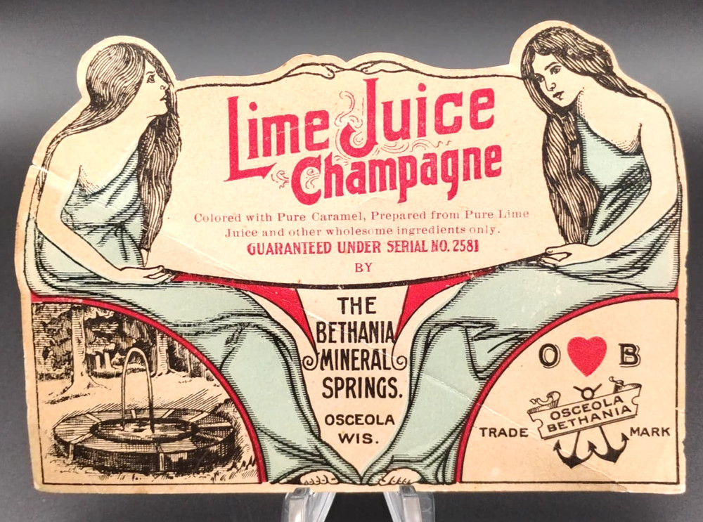 Vintage 1900&rsquo;s Bethania Mineral Springs Lime Juice Champagne Label (Osceola, WI)