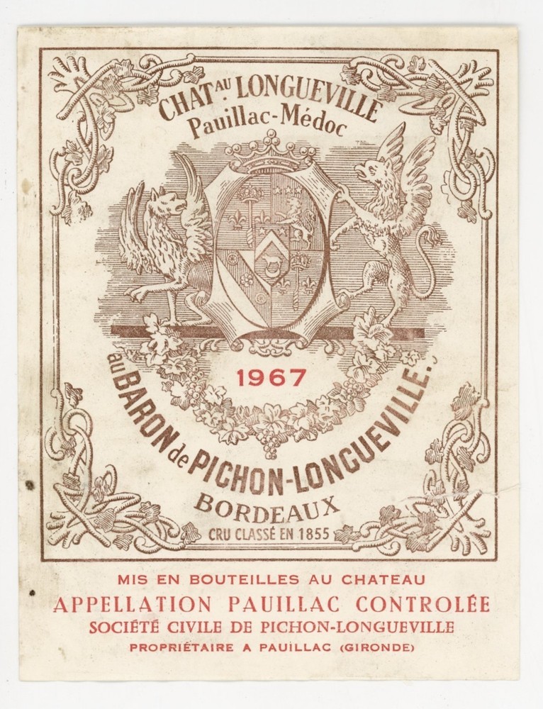 Chateau Au Longueville Wine Label 1967 France French Bordeaux