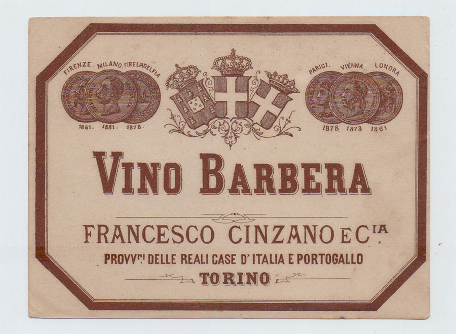 ITALY OLD WINE VINO BARBERA CINZANO UNUSED LABEL ca. 1890