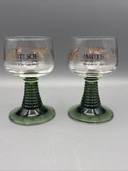 Schmitt Sohne Winery 0.1L German Wine Glasses Clear Green Ribbed Stem Set Of 2