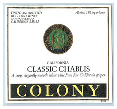 1970&rsquo;s-80&rsquo;s Colony Wines Classic Chabis California Wine Label Original S8