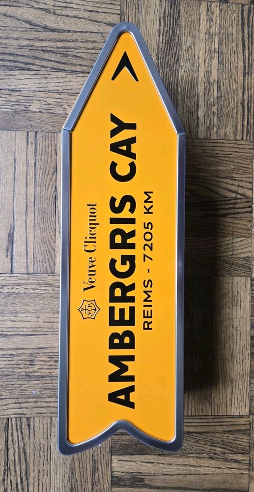 VEUVE Clicquot Champagne Ambergris Cay Arrow Tin LIMITED EDITION Box Orange