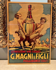 Vintage GUSTAVO MAGNI & FIGLI CHIANTI WINE ADVERTISEMENT on WOOD PANEL