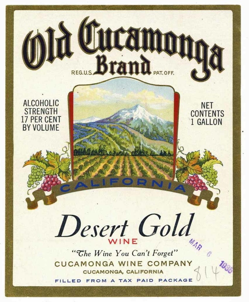 OLD CUCAMONGA Brand California, Desert Gold, 1930s Wine Label 157