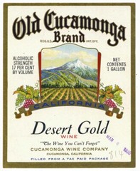 OLD CUCAMONGA Brand California, Desert Gold, 1930s Wine Label 157