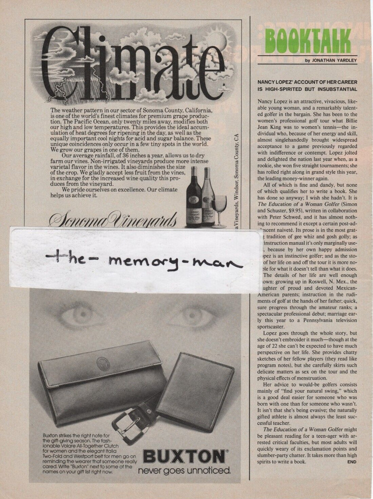 Sonoma Vineyards Wine 1979 Picture Print Ad Clipping Page