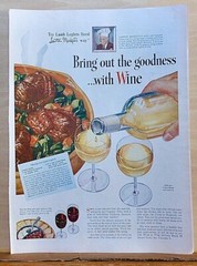 1945 magazine ad for California Wines – Lawton Mackall&rsquo;s Lamb Leglets recipe