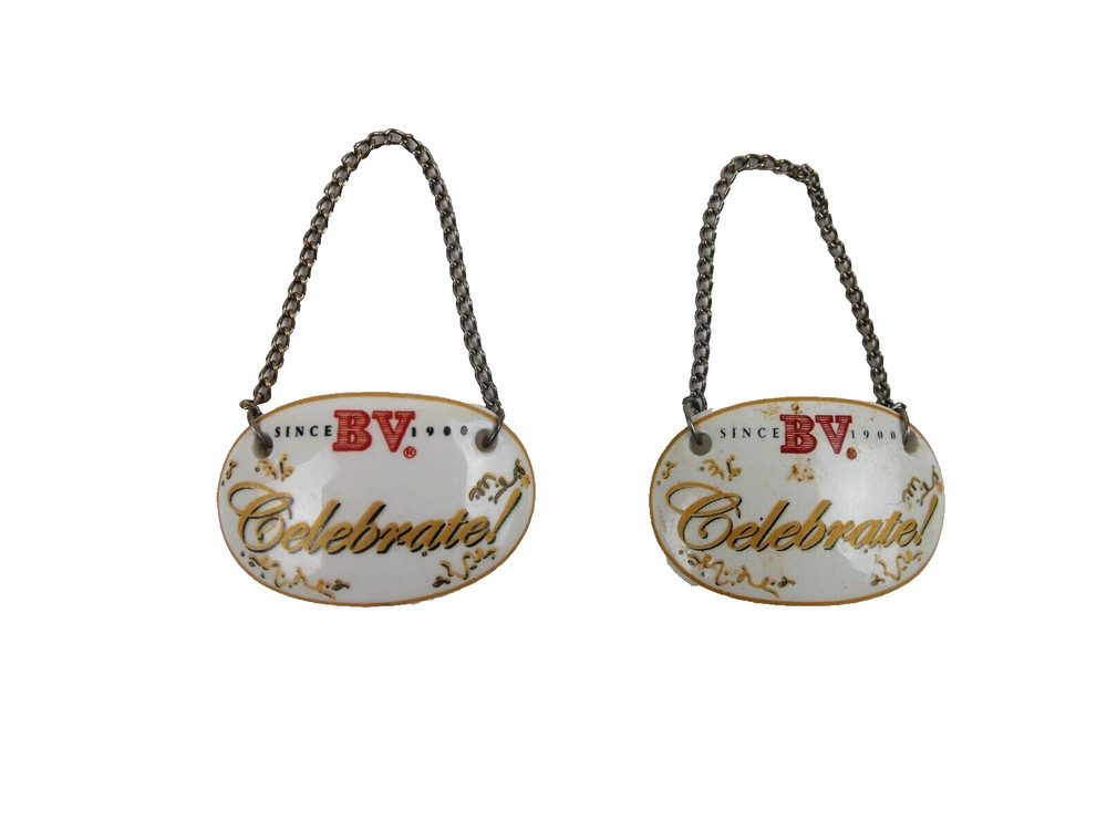 2 BV Celebrate! Wine Bottle Charm Excellent Condition Ceramic