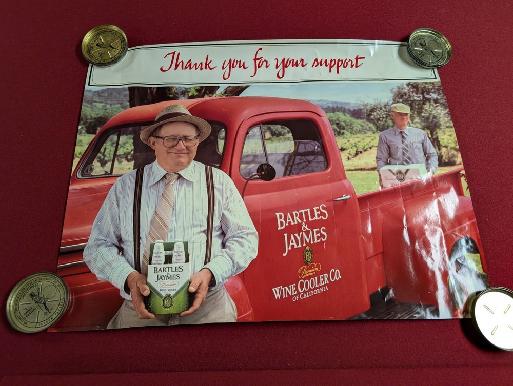 1980s BARTLES & JAYMES WINE COOLER Paper Advertising BAR SIGN Vintage Poster