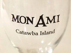 Mon Ami Catawba Island – Wine Glass – 7&Prime; Tall – Black Lettering & Artwork