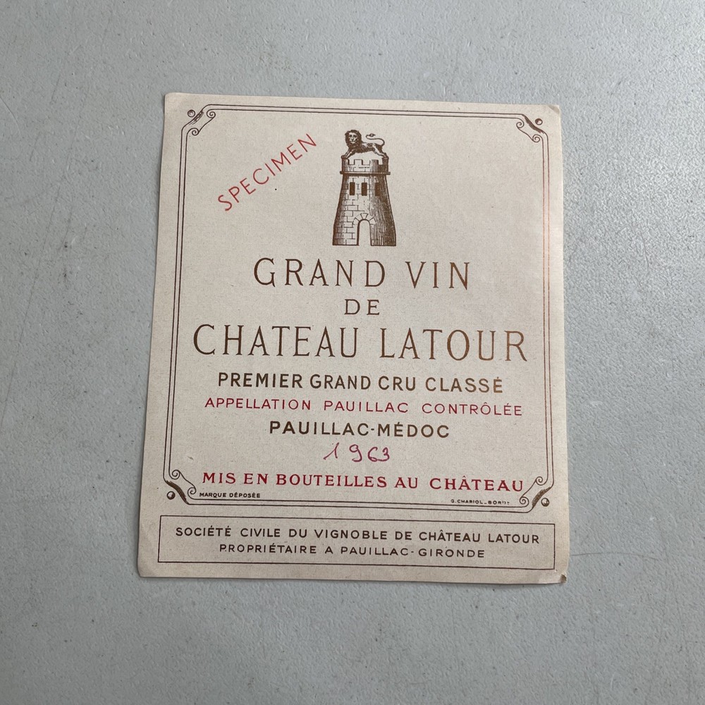 Vintage Wine Bottle Label — Chateau Latour Pauillac-Medoc 1963