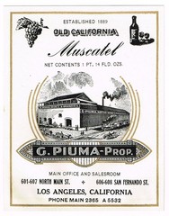 C1900 RARE PRE PROHIBITION ALCOHOL BOTTLE LABEL LOS ANGELES PIUMA WINE MUSCATEL