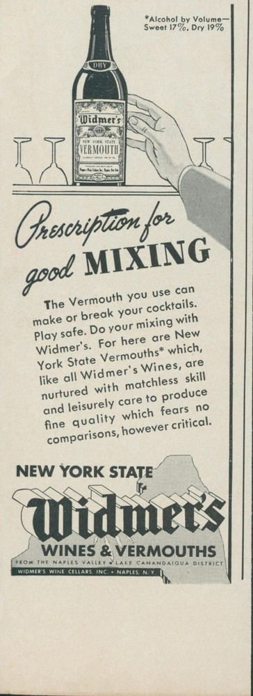 1941 Widmers Wines Vermouths Prescription For Good Mixing Vintage Print Ad L9