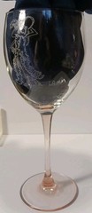 2 Rare-Popeye And Olive Oil Etched Wine Glasses With Pink Stems- Signed By Lamm