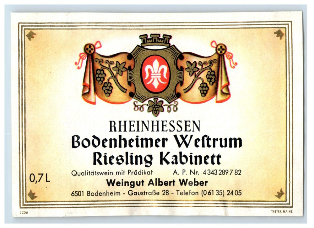 1960&rsquo;s-80&rsquo;s Bodenheimer Westrum Riesling Kabinett German Wine Label S73E