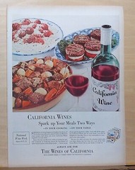 1955 magazine ad for California wines – Spark up meals 2 ways, cooking & table