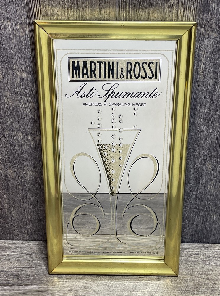 Vintage Martini & Rossi Asti Spumante Sparkling Wine Brass Framed Mirror 1982