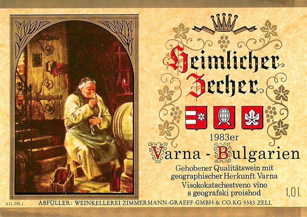 Zimmermann Graeff Geheimlicher Becher Varna Bulgaria 1983 1980s Vtg Wine Label