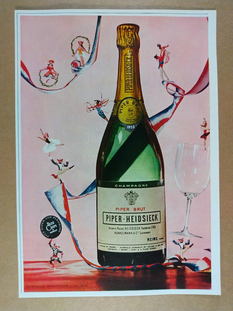 Piper-Heidsieck Brut Champagne 1953 Bottle photo 1959 vintage print Ad