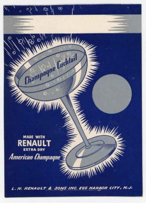 1920s-30s Bar Ad Card Renault Extra Dry Champagne Art Deco Advertising F219