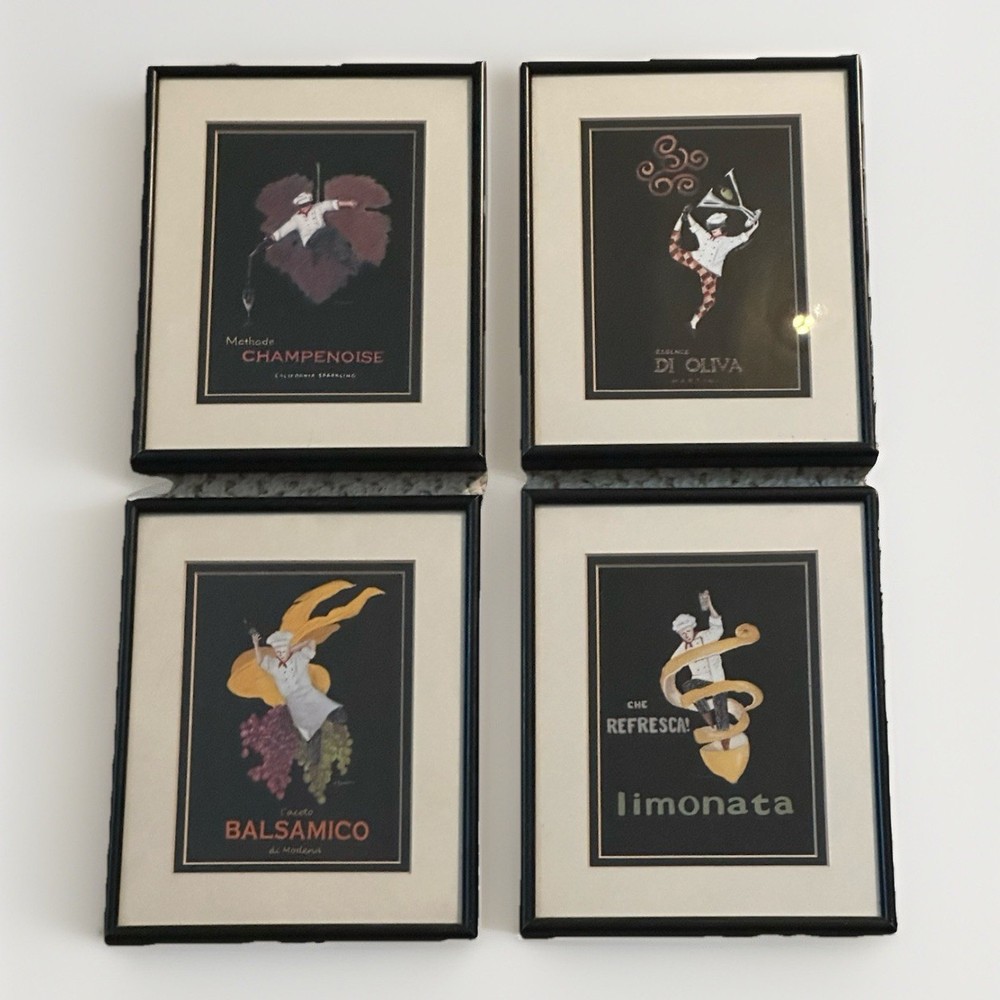 Lot Of 4 Leonetto Cappiello And T. Doughty Art Prints Framed 8×10 Wine/Decor