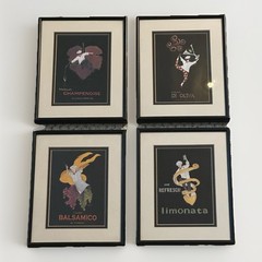 Lot Of 4 Leonetto Cappiello And T. Doughty Art Prints Framed 8×10 Wine/Decor