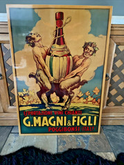 Vintage GUSTAVO MAGNI & FIGLI CHIANTI WINE ADVERTISEMENT on WOOD PANEL