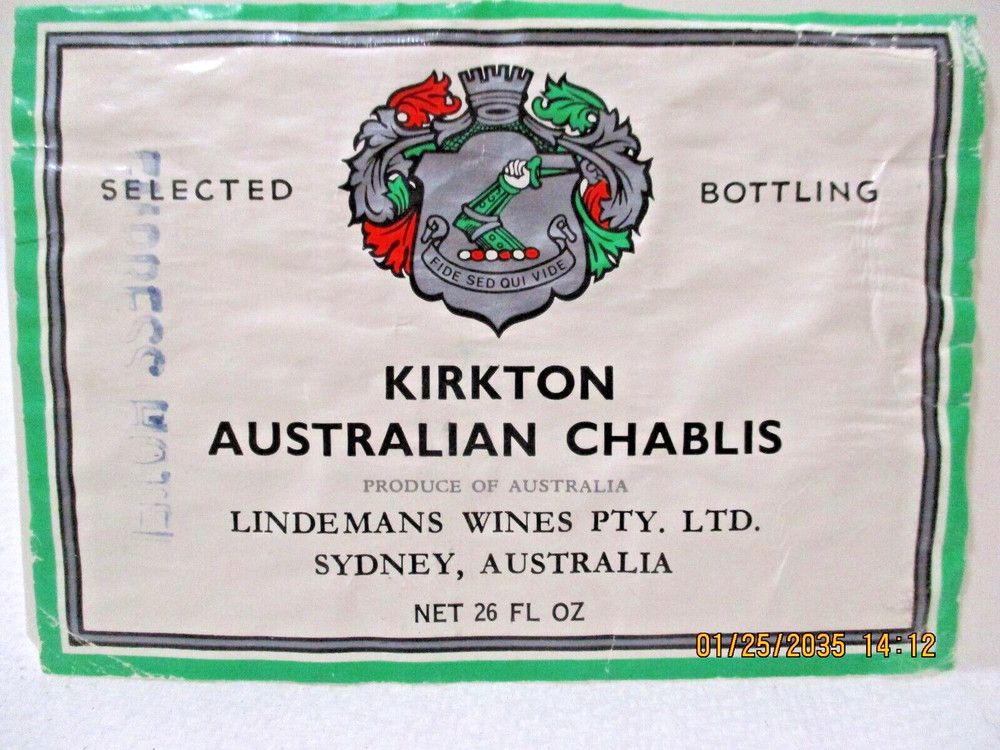 1960&rsquo;s-70&rsquo;s Wine Bottle Label Australian Chablis Sidney Aust. Lindeman&rsquo;s Wines
