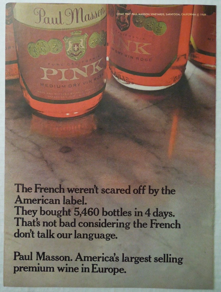 1969 PAUL MASSON PINK Medium Dry Vin Rose Premium Wine Magazine Ad