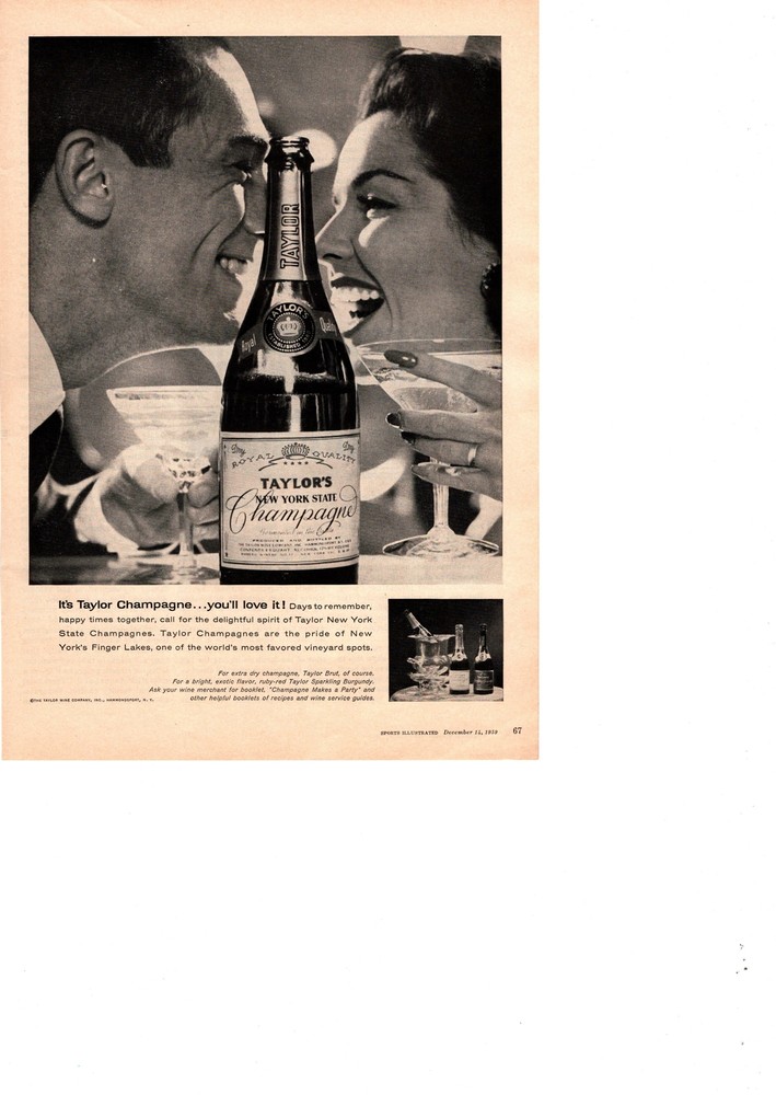 1959 Taylor&rsquo;s New York State Champagne Finger Lakes Hammondsport NY Print Ad