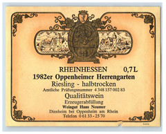 1960&rsquo;s-80&rsquo;s Oppenheimer Herrengarten Reisling Halbtrocken German Wine Label S72E