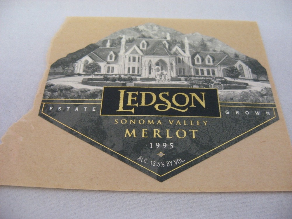 1995 Ledson Merlot Wine Label Sonoma Valley CA Estate Grown Chateau Castle Art