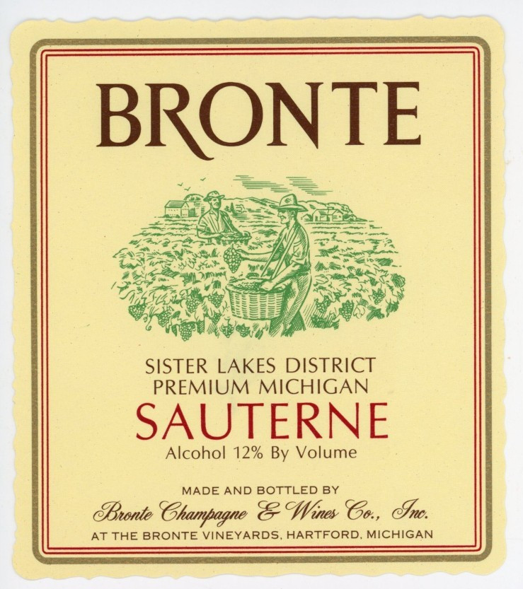 1960s-70s Hartford, MI Wine Label Sauterne Bronte Champagn & Wine Co #2G1