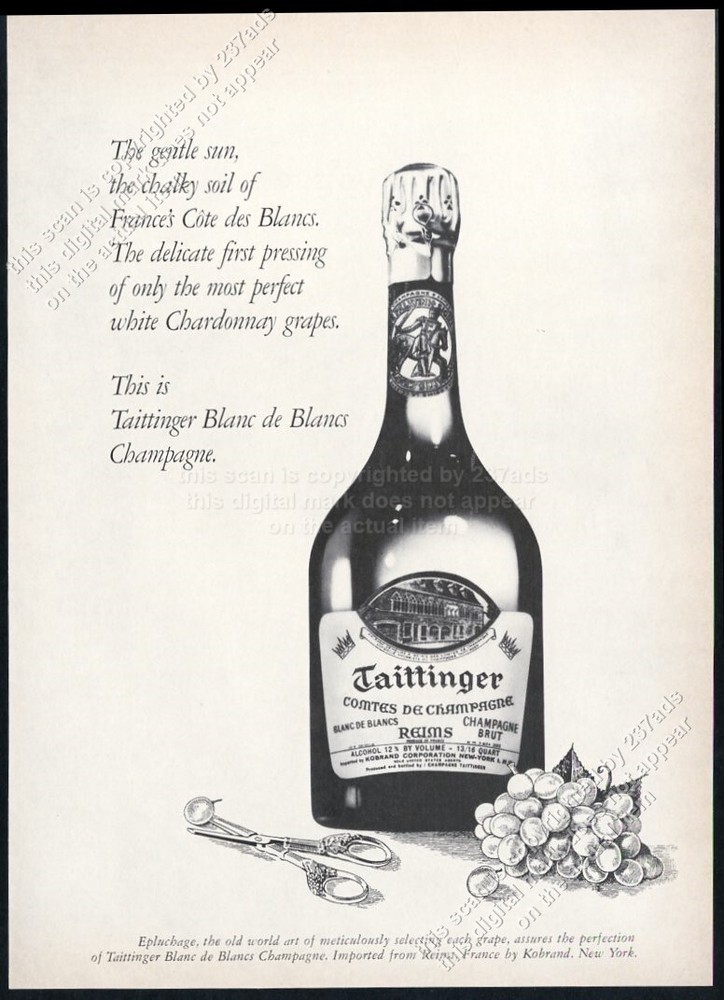 1969 Taittinger Comtes de Champagne Brut bottle photo vintage print ad