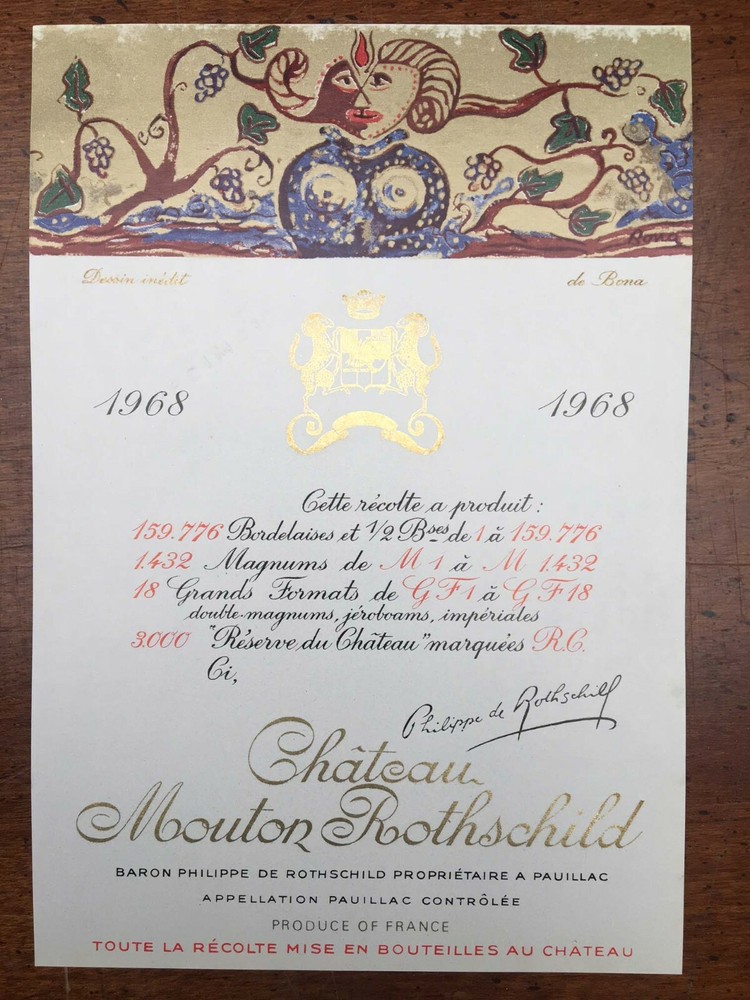 The 1968 Chateau Mouton Rothschild (Specimen) – Label By: Bona Tibertelli