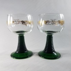 SCHMITT SOHNE Wine Glasses (x2) – Green Ribbed Stem Cordial Vintage W. Germany