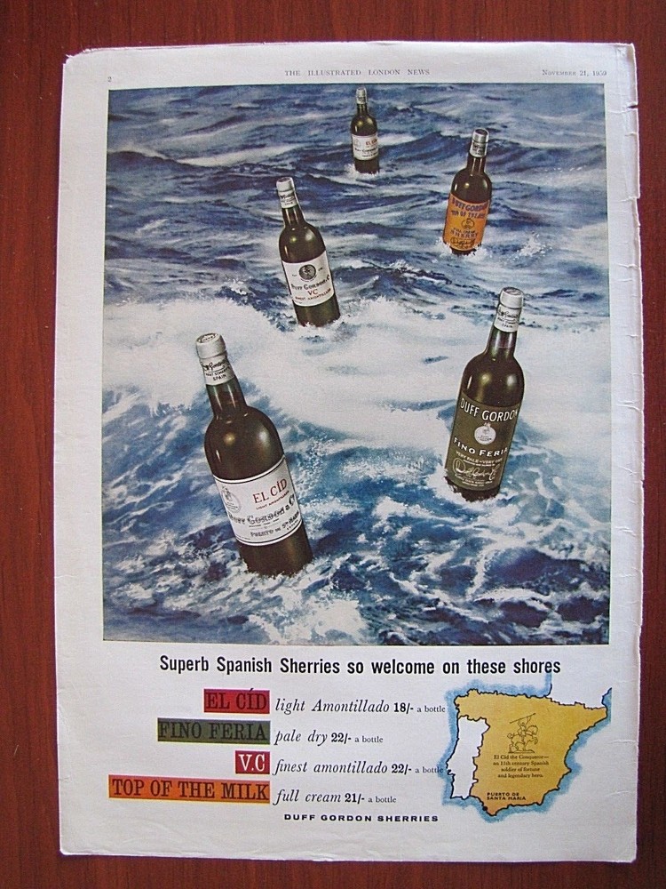 Vintage – Duff Gordon Sherries – 1959 magazine advertising 10 x 14 inches El Cid