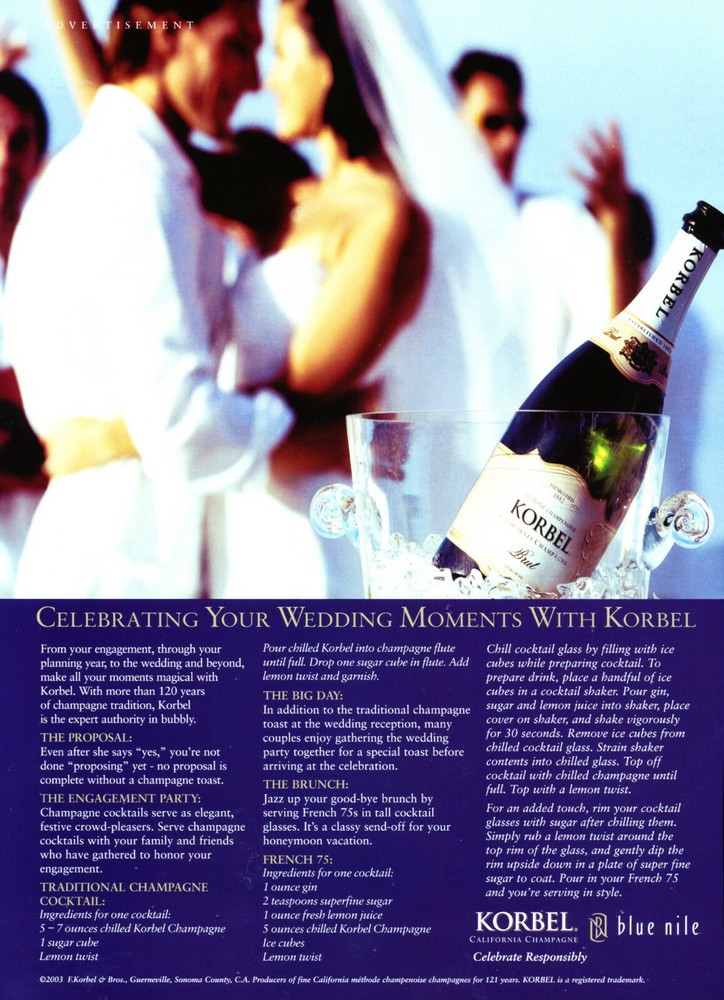 KORBEL CHAMPAGNE AD #5 RARE 2003 OUT OF PRINT KORBEL WEDDING MOMENTS